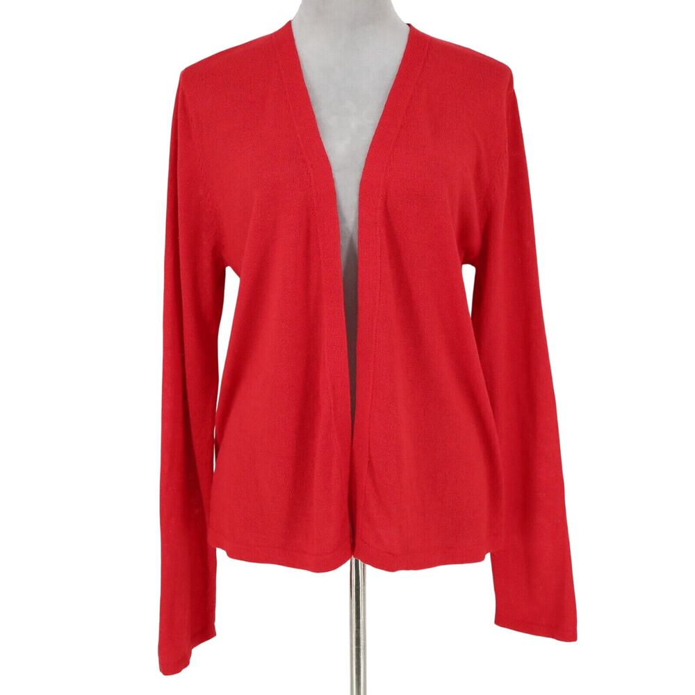 J Jill Sweater Womens Tall ST Small Tall Linen Blend Red Cardigan Open Front